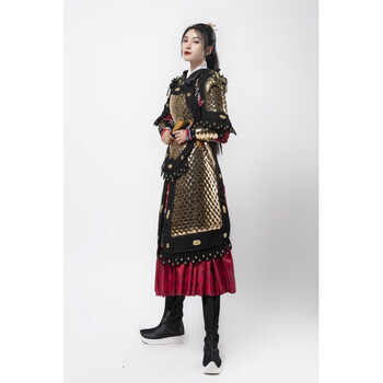 明制修身锁子甲女款汉服搭配温陈华中国甲胄铠甲盔甲金色鱼鳞甲加长版