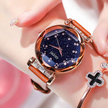 卡瑞手表古欧金色时尚女士手表女表学生镶钻表带石英时装皮带防水潮表