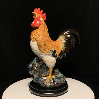 花语隆 石湾公仔陶瓷生肖公鸡摆件玄关电视柜客厅家居装饰品 喜报丰年