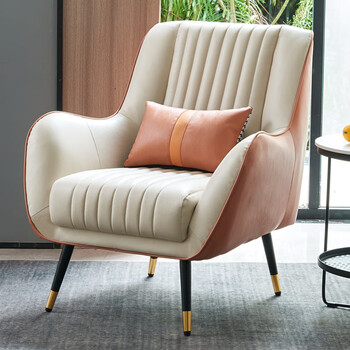 轻奢小户型北欧懒人休闲沙发椅子 奶白色拼卡其色【图片 价格 品牌