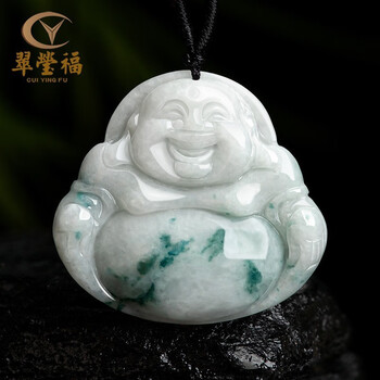 浙成(zhecheng)缅甸a货翡翠飘花大肚佛公弥勒佛吊坠冰种玉石男女款