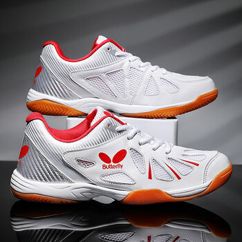 蝴蝶牌断码专业乒乓球鞋透气牛筋底室内训练男女款运动鞋 xl-1白红 36