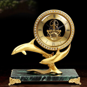 【品质好物】欧式黄铜海豚座钟现代客厅家用玄关台钟表轻奢时尚铜件软