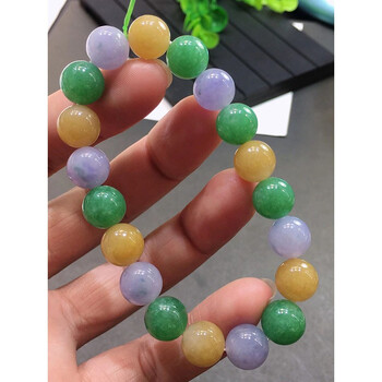 绿翠天成三彩圆珠珠珠手链珠串手串缅甸a货翡翠生日礼物收藏送礼送