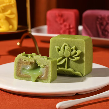 节月饼港式奶黄流心蛋黄莲蓉星球酥团购定制 青梅流心桃山月饼(4枚装)