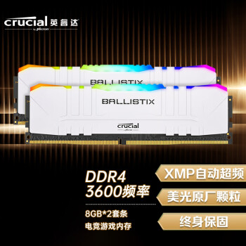 英睿达（Crucial） 16GB（8G×2）套装 DDR4 3600频率 台式机内存条 Ballistix铂胜RGB游戏内存 美光原厂出品