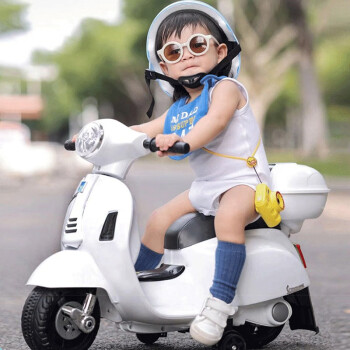 笑娃娃Q518遥控摩托车宝宝可坐可驾驶带辅助轮车白色