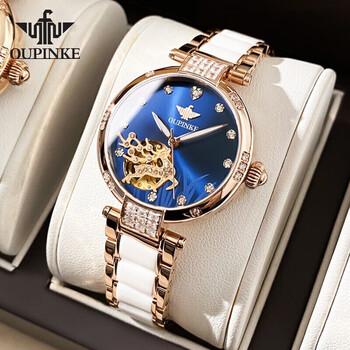进口机芯瑞士认证欧品客oupinke手表女简约气质女士手表夜光防水机械
