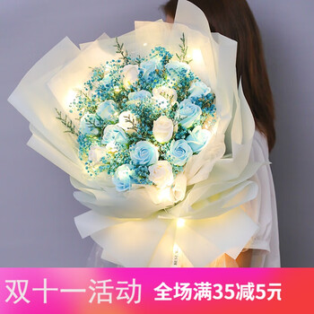 满天星干花网红大束玫瑰花束教师节礼物永生花生日 女友闺蜜蓝色满天星 19朵蓝白玫瑰大束手捧花干花包 图片价格品牌报价 京东