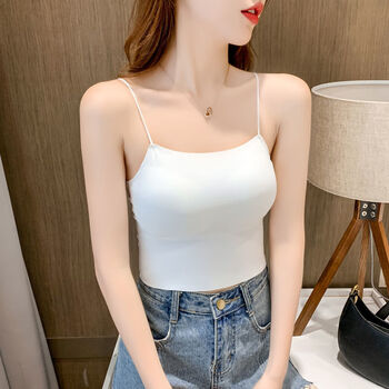 带胸垫冰丝小吊带内搭上衣百搭打底背心女美背内衣抹胸短款裹胸夏白色