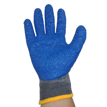 劳保胶手套乳胶皱纹灰纱蓝浸掌滑污耐磨耐油贴合手掌 12双灰纱蓝 均码