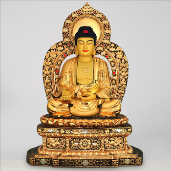 全铜鎏金阿弥陀佛像居家供奉本命佛三宝佛西方三圣佛像摆件19寸阿弥陀