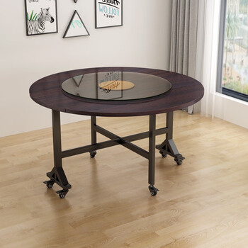 魏杭恩折叠桌 家用折叠餐桌 小户型多功能吃饭桌子 可移动圆桌子 转盘