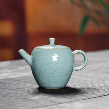 龙泉青瓷茶道中式泡茶壶功夫茶具高温耐热陶瓷手工家用单个茶壶哥窑粉