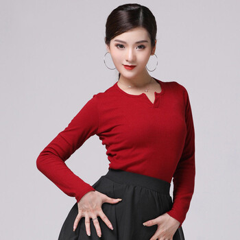 女长袖练功服摩登舞衣成人莫代尔秋冬拉丁舞服服装m1tz1 红色sy8804-1