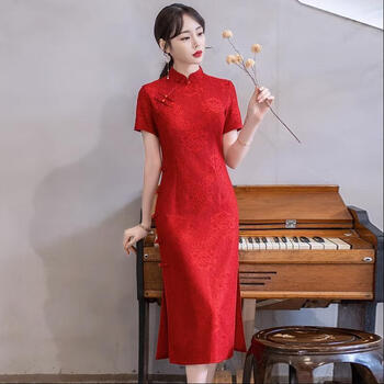 聚会回娘家中式大码红色旗袍女夏2023 中国红 l 【建议108-120斤】