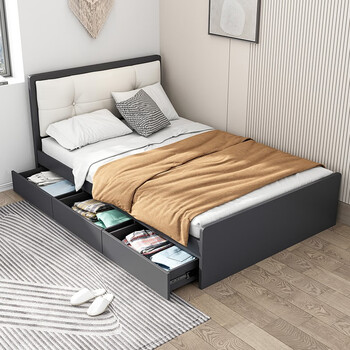 兰尼森单人床北欧简约带抽屉储物床小户型家用收纳床榻榻米绅士灰1519