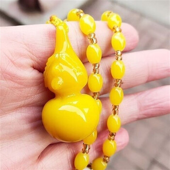绿野客鸡油黄琉璃葫芦  琉璃项链博山名贵鸡油黄葫芦项链手工琉璃古法