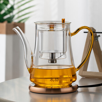全玻璃内胆泡茶壶过滤冲茶水分离懒人泡茶神器大容量沏茶具 黄把长嘴