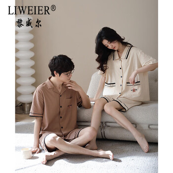 黎威尔品牌新款夏季情侣睡衣装莫代尔开衫薄款短袖夏天睡裙服D2266101男-主图款 L(男170)【身高165-172cm;体重110