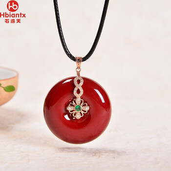 拼接珊瑚平安扣项坠锁骨链礼品红色32x13mm