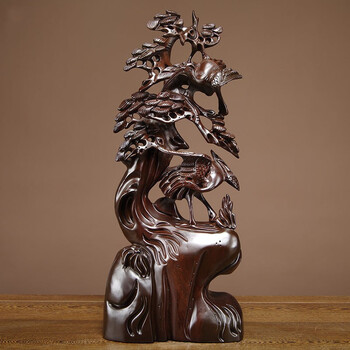 渔者读木黑檀木雕松鹤延年摆件雕刻工艺品实木家居饰品客厅桌面摆设送