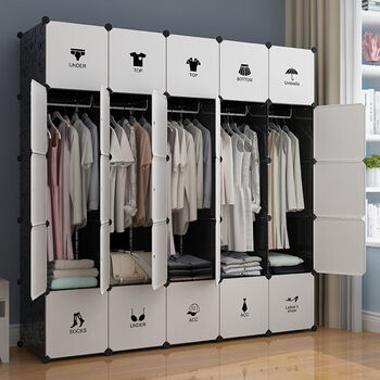 简易衣柜 塑料组装家用衣服柜子多功能钢管加粗加固宿舍推拉门【京闪