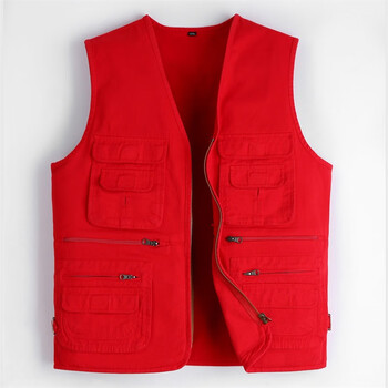 恋业新闻采访摄影摄像记者工作服马甲背心印字多口袋多兜夹定制款红色
