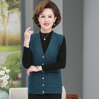 中老年女士毛线马甲妈妈马甲春秋v开衫羊毛背心时尚中老年女装毛线衣
