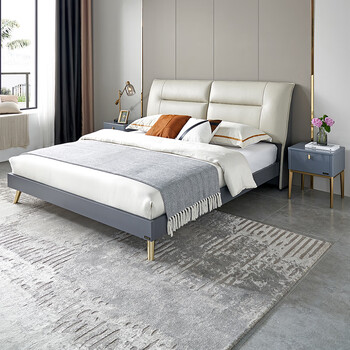 全友家居 床现代轻奢头层牛皮床双人床1.