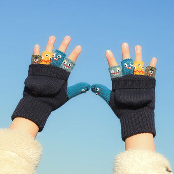 qiced新品棉手套韩版可爱少女表情秋冬天甜美学生软妹手套个性五指