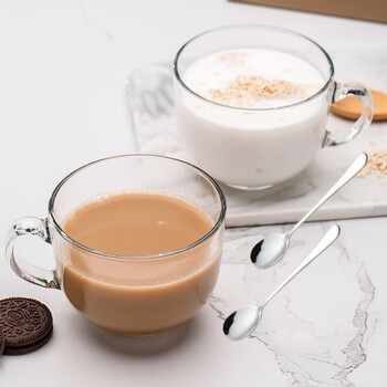 大号燕麦碗牛奶杯子早餐碗杯耐热钢化玻璃杯带盖带勺大容量玻璃水杯子