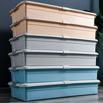 访客收纳箱特大号床底箱90l2只装蓝粉塑料整理箱扁平被子储物箱床底箱