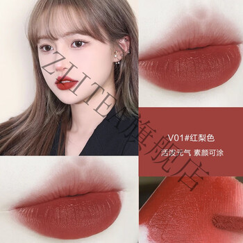 海伦丽人抖音新款唇釉不易掉色雾面金碎蜜桃学生党唇釉v01红梨色显白