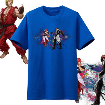 拳皇97联名t恤纯棉动漫周边潮牌八神庵草稚京怀旧印花短袖衣服tee1蓝