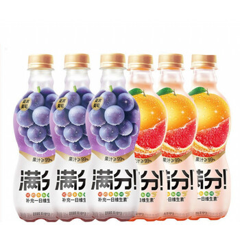 元气森林满分气泡果汁饮料满分西柚味380ml6瓶整箱夏黑葡萄味3瓶西柚