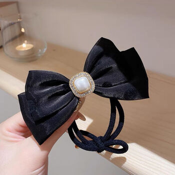 朋趣蝴蝶结头绳女2021年新款扎马尾简约气质冷淡风发饰发绳黑色珍珠