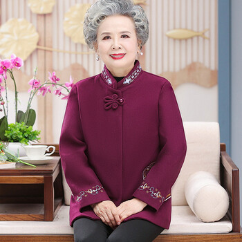 八十大衣服冬款老奶奶装喜奶奶唐装呢外套短款中老年人女立领70岁8090