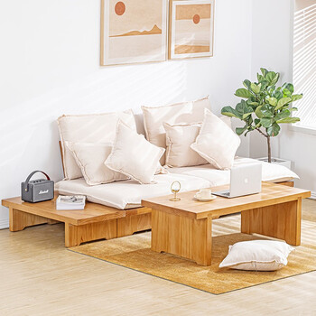 日式布艺实木沙发侘寂风简约客厅民宿酒店家具北欧小户型懒人沙发白蜡