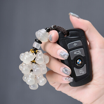 汽车钥匙扣女韩国可爱玉石吊坠饰品钥匙链创意吊饰车钥匙挂件莲花葫芦