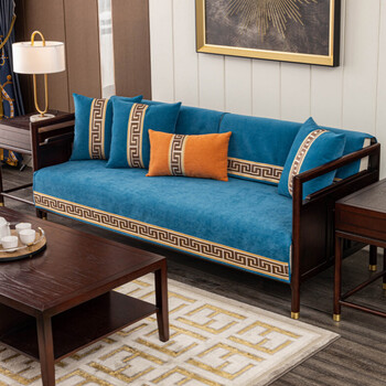 蓝羽蝶  沙发垫防滑四季新中式布艺沙发套罩巾组合 雪尼尔轻奢简约