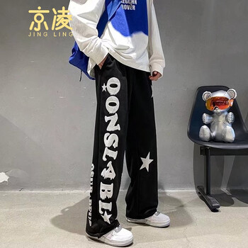 京凌小众设计感卫裤女男新款ins港风运动裤子春季新款oversize休闲百搭英文直筒阔腿长裤黑色m 图片价格品牌报价 京东