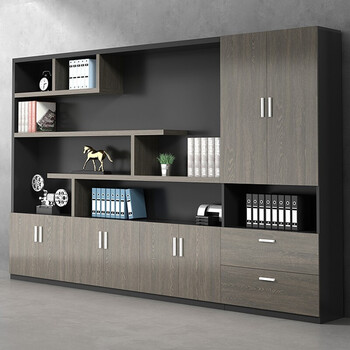 妙群木质文件柜高柜老板办公室背景柜资料柜简约现代落地储物柜 黑