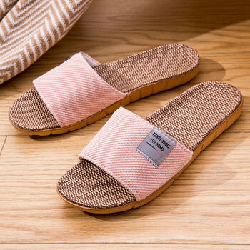 酷乔韵亚麻拖鞋女士夏季家居室内地板吸汗防滑情侣四季凉拖鞋男粉色