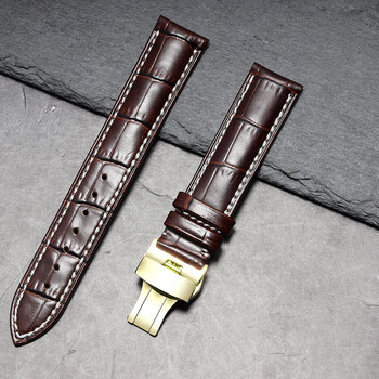 roamer瑞士罗马手表带原装 1888机械表蝴蝶扣表链1820mm 棕色白线 金