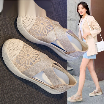 渔夫鞋女一脚蹬渔夫鞋2022春夏季半包头凉鞋厚底镂空网鞋女网面透气
