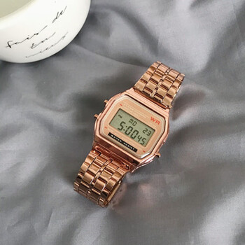 劳士顿复古小方块手表男女初高中学生感小众简约潮流情侣运动电玫瑰金