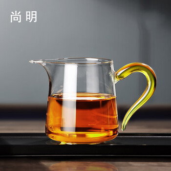 手作大容量茶海分茶器高硼硅玻璃茶漏公杯茶道配件功夫茶具黄色手把