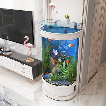 送货入户一米阳光新款轻奢现代简约半圆形鱼缸水族箱客厅家用靠墙生态