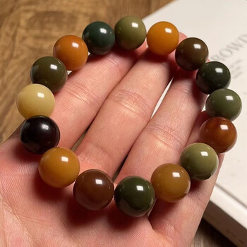 根手串手持敦煌炭烧色文玩佛珠念珠古风菩提子手链 孔雀色13mm圆珠